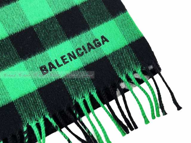 BALENCIAGA バレンシアガ マフラー スカーフ チェック バイカラー フリンジ ロゴ イタリア製 新品 ☆ 1066 BLACK ×  GREEN K303..の通販はau PAY マーケット - シートラスト | au PAY マーケット－通販サイト